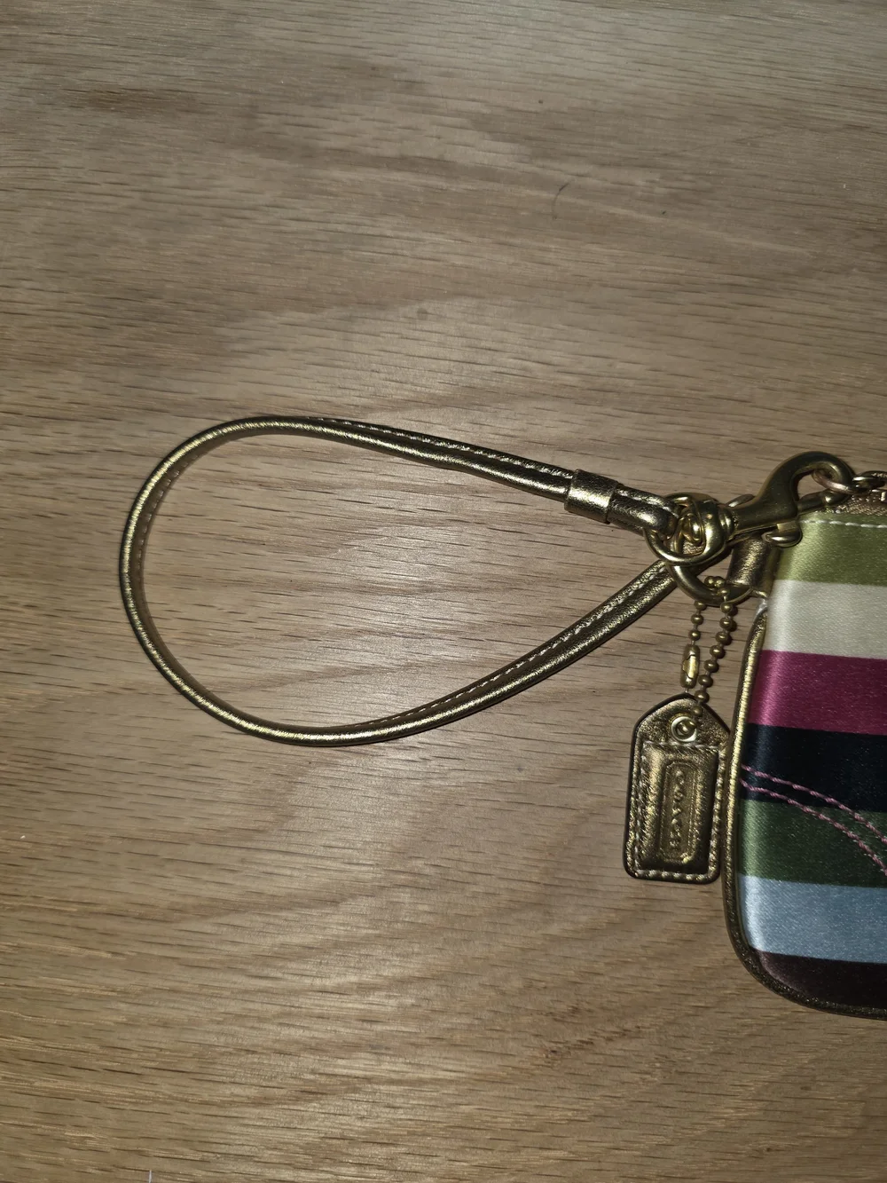 COACH Multicolor Striped Small Wristlet with Gold Trim